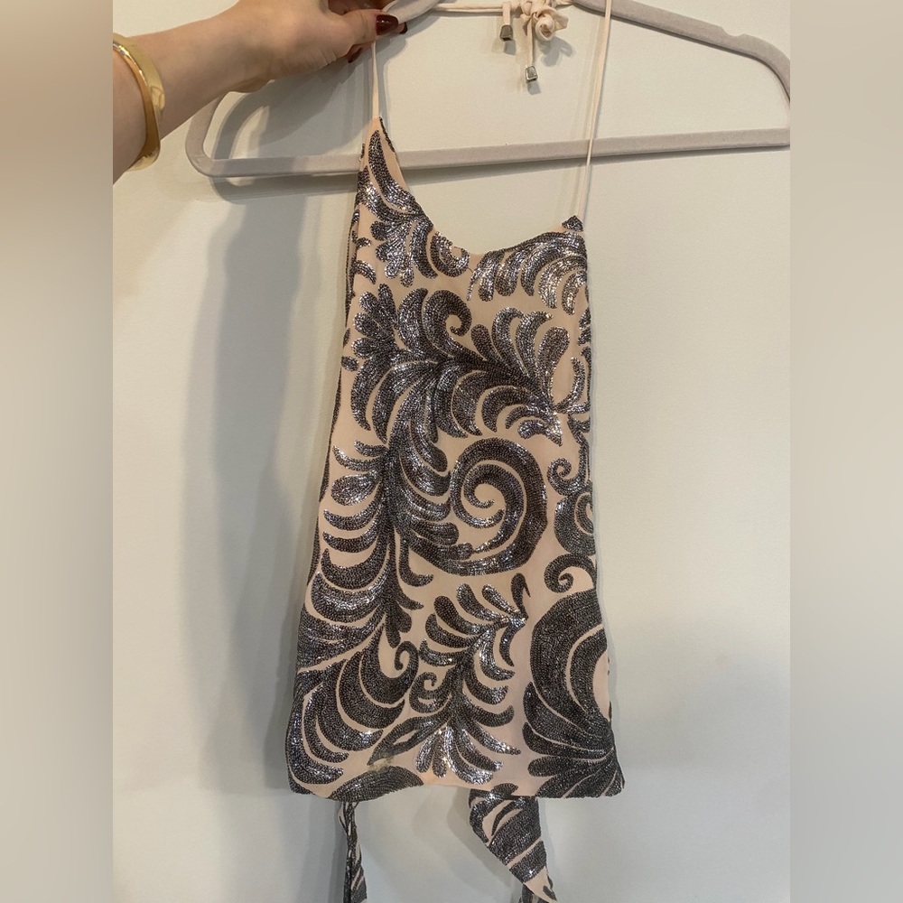 Elegant Beige and Silver Glittery Top